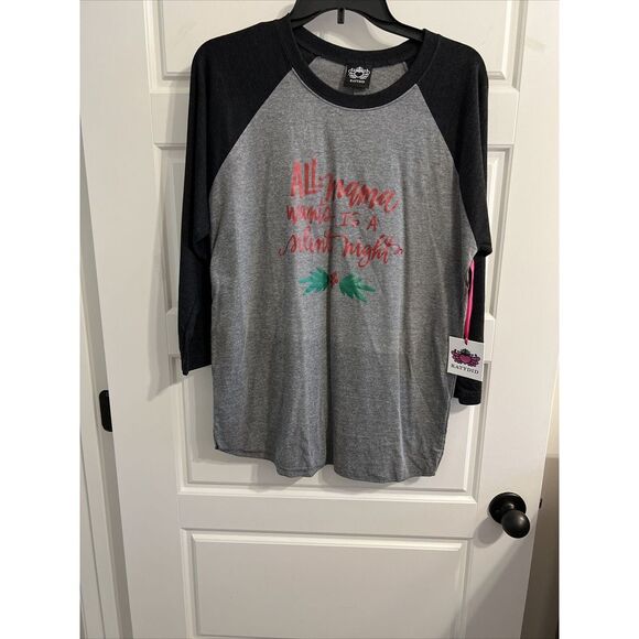 Katydid Gray Christmas Logo Round Neck Long Sleeve Top Womans M - Picture 1 of 3
